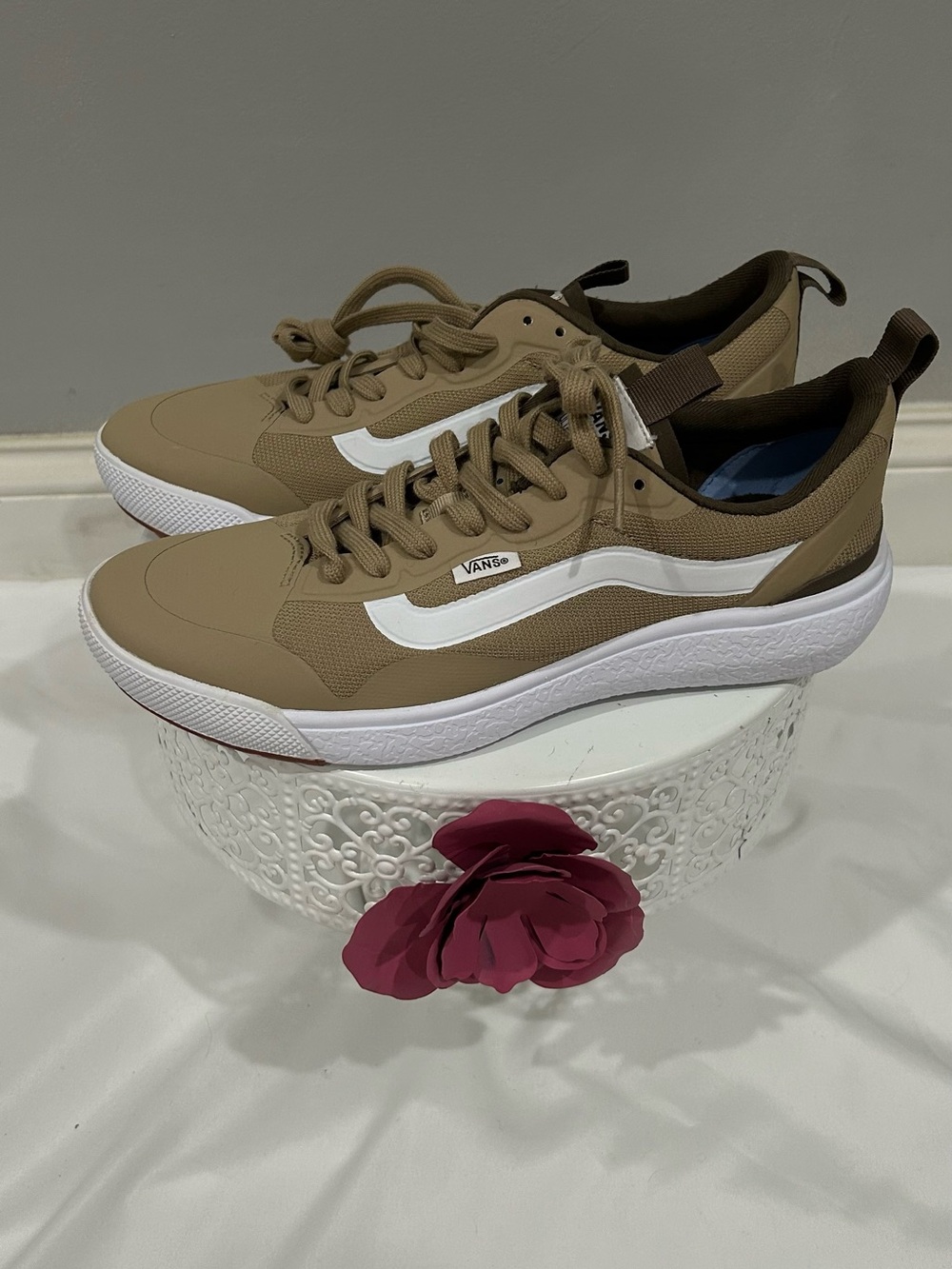 Vans Tan and White Low-Top Skate Sneakers
